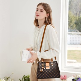 FORRICA Women Handbag Bow Pendant Shoulder Bag Fashion Maple Leaf Top Handle Bag PU Leather Handbags for Ladies Yellow