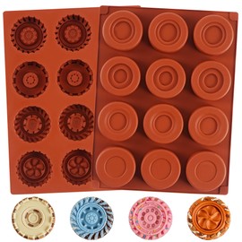 3D Round Tire Mold for Chocolate, 2Pcs Silicone Truck Wheel for Chocolate, candy, Jelly, Fondant.