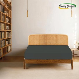 Funky Gadgets Double Fitted Sheets Extra Deep Pocket 16 Inch (40cm) 90 GSM Soft Brushed Microfiber Bed Sheets Easy Care Bottom Sheet Charcoal (137 X 190cm)