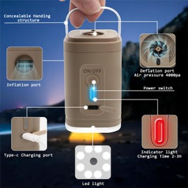 Mini Electric Air Pump, 2-in-1 Electric Pump Inflate and Deflate, Electric Air Pump for Air Mattress/Vacuum Bags, Portable Air Bed Pump, Camping Air Pump Electric Mini with 5 Nozzles and LED