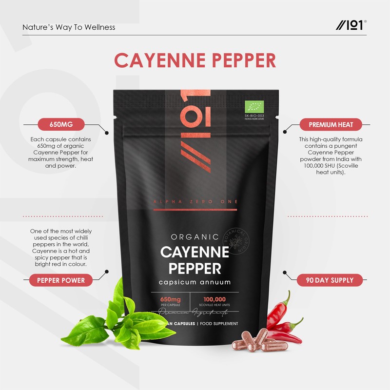 Organic Cayenne Pepper Capsules 650mg (per Capsule) – 100,000 Scoville