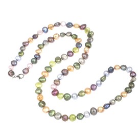 Treasure Bay Women's Pearl Necklace Multi-Colour 8-9mm Freshwater Pearl Necklace Lobster Claw Clasp (28 inches)