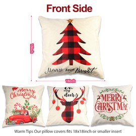 Christmas Decorations, Merry Christmas Throw Pillow Covers 18 x 18 Inches Set of 4 -Christmas Cushions Covers Neutral -Zippered Christmas Pillow Covers (Retro Cars Trees & Reindeer)