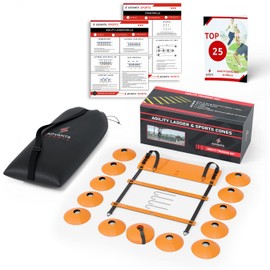 DELUXE EDITION Agility Ladder Training Set - 13 Rung 21ft Agility Ladder w/13 Disc Cones, Carry Bag - Improve Speed & Strength Soccer, Football, Basketball w/4 Steel Pegs with eGuide Chart
