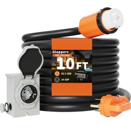 Gloppers 50 Amp Generator Cord and Power Inlet Box 10FT 50 Amp 125V/250V STW 6/3+8/1 AWG Pure Copper Generator Extension Cord,NEMA 14-50P Male to SS2-50R Twist Locking Connector ETL Listed