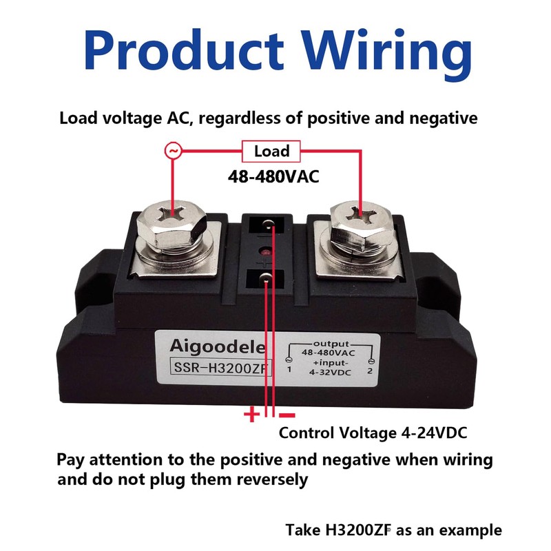 Aigoodele 200A Solid State Relay H3200ZF Industrial Grade SSR 4-32