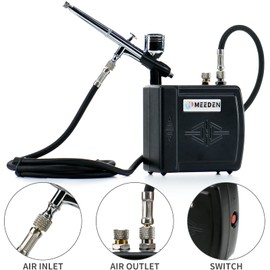 MEEDEN Airbrush Kit with Air Compressor, Dual Action Air Brush Spray Gun with 0.5mm Nozzle & Cleaning Set - Ideal for Painting, Nails Art, Model Making & DIY - Black
