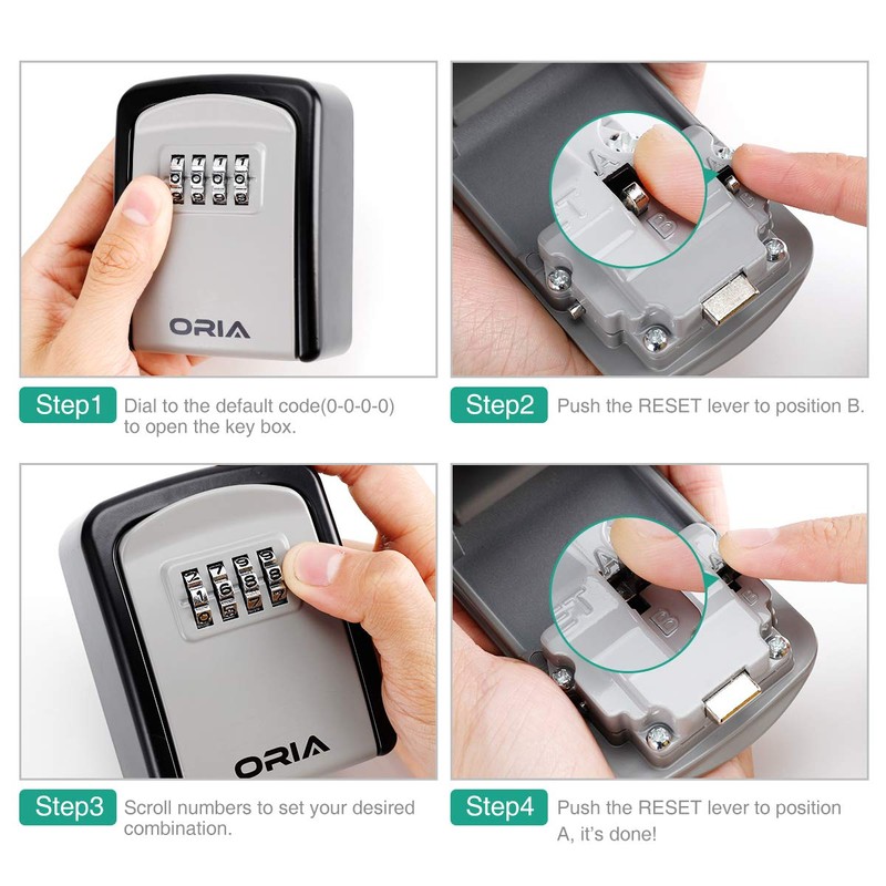 ORIA Key Lock Box, Key Safe Box, 4 Digit Combination