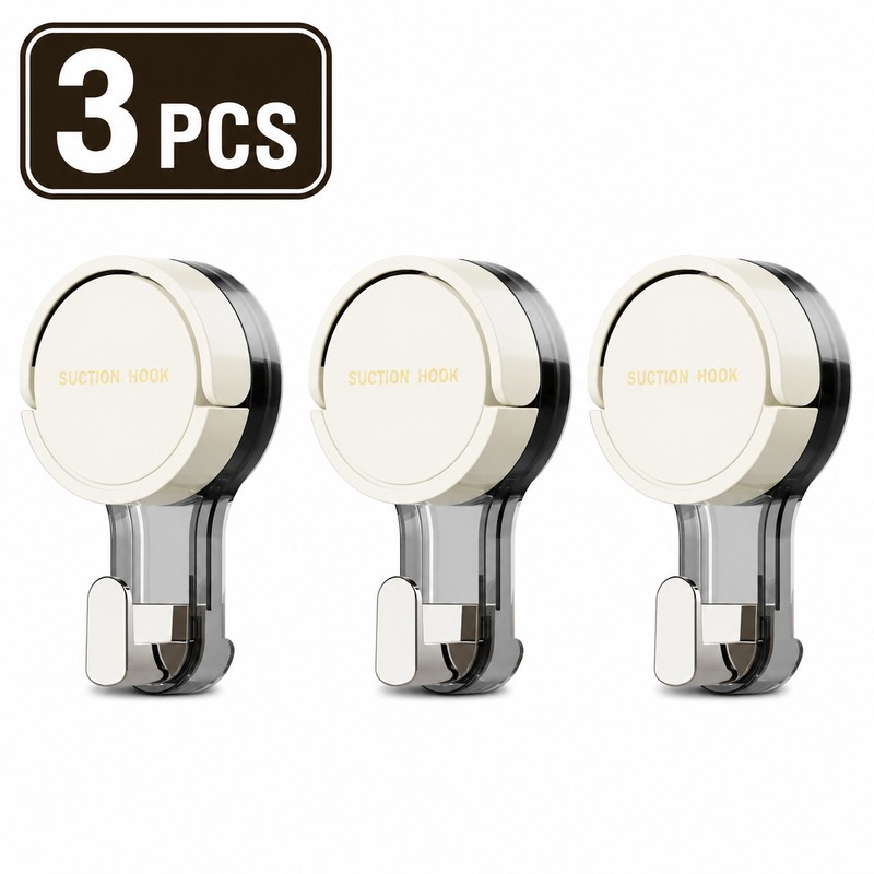 3 Pcs Suction Cup Hooks for Bathroom & Kitchen Storage