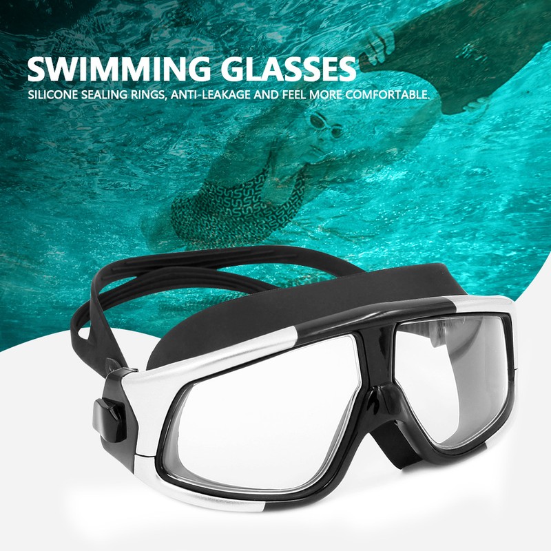 WHALE Professional Adults Electroplating Anti fog Swimming Glasses (Silver Black)