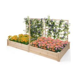 Raised Garden Bed with 2 Planter Boxes and 3 Trellis Flower Pots & Planters Setcolor: Natural Color