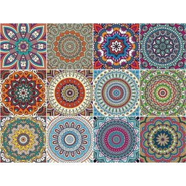 12 Pcs Moroccan Style Decorative Tile Stickers, 6"x6" Vinyl Self Adhesive Removable Waterproof Peel and Stick Backsplash Walls Stickers for Kitchen Backsplash,Stairs, Home Décor.
