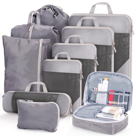 MUUKAIII Suitcase Organiser Set, 10 Pieces, Packing Cubes Compression, Packing Bags with Compression, Travel Organiser for Suitcases and Backpack, Packing Cube, Suitcase Organiser, Travel Clothes