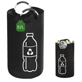 Sauntere 82L Deposit Bottles Collection Container Bottle Collector Empty Collection Container, Black Waterproof Deposit Bottles Container Organiser with Aluminium Carry Handles for Kitchen, Storage