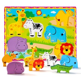 Wooden Puzzle from 1 2 3 Years, Wooden Puzzle Children, Montessori Toy, Large Parts Animal Motifs, Gripping Puzzle, Layer Puzzle, Wooden Toy, Educational Toy, Gift for Toddlers, Boys, Girls