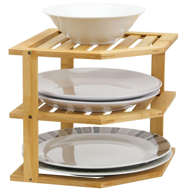 Taylor & Brown Bamboo 3 Tier Corner Shelf Unit Kitchen