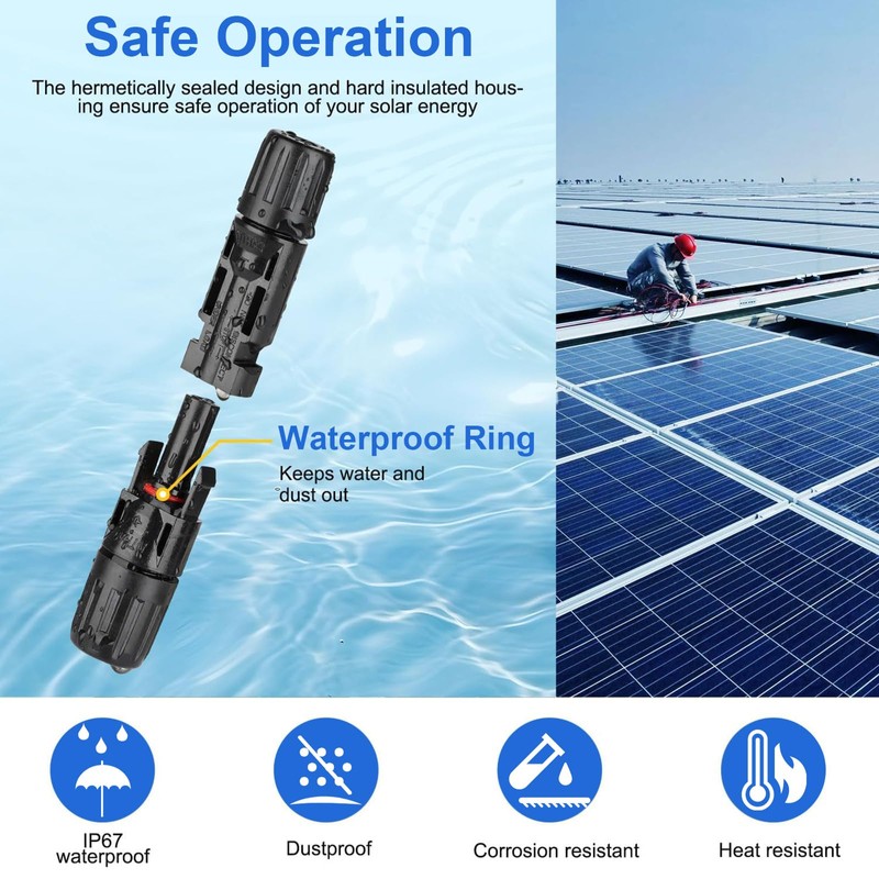 Solar Panel Connectors, 12 Pair Male/Female Solar Plugs, IP67 Waterproof