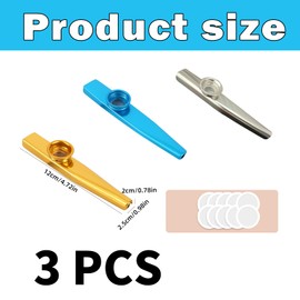 Set of 3 Kazoos Instrument for Children, Kazoo Set for Music Education, Metal Kazoo Musical Instrument, Kazoo Colourful for Children, Debris Ideal for Home Music and School Parties, Suitable for