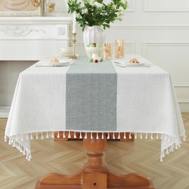 Laolitou Rectangle Tablecloth for Dining Table Rustic Farmhouse Kitchen Table Cloth Coffee Table Cover, Cotton Linen Fabric Small Rectangle Tablecloths, Green Stripe, 55x102 Inch