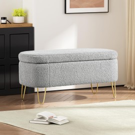Udorich Elegant Oval Storage Bench for Modern Living, Upholstered Ottoman with Flip-Top Lid, Ideal for Bedroom or Entryway, Grey