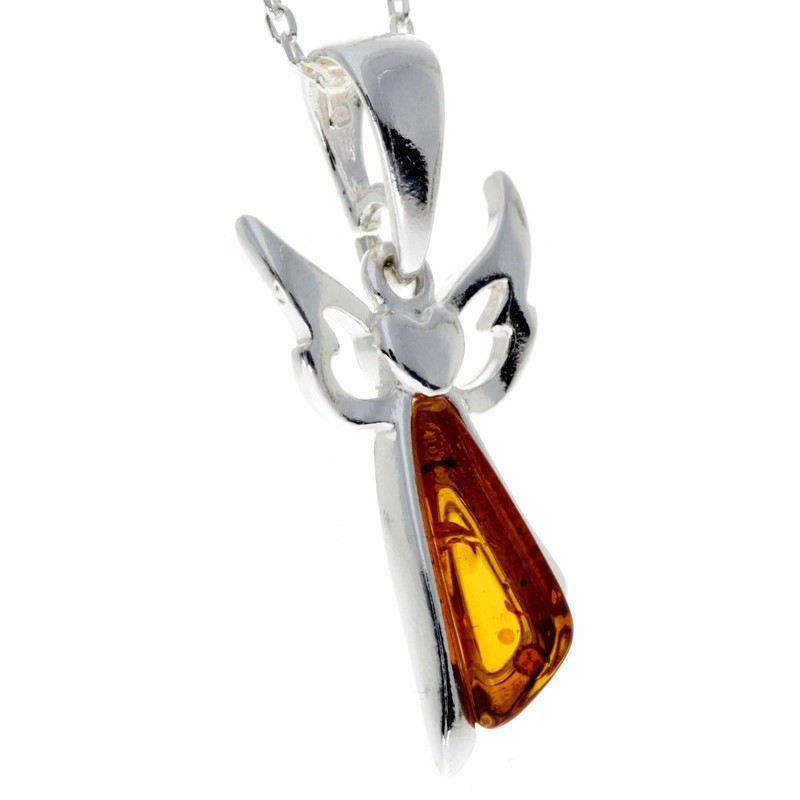 Genuine Cognac Baltic Amber & Sterling Silver Angel Pendant without
