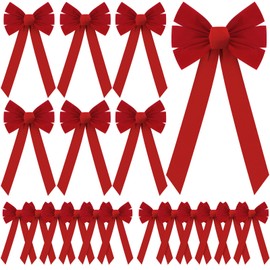 Yuxung Large Red Velvet Bows Valentine's Day Wreath Bow Tree Topper Ornament Bow for Garland, Indoor Outdoor Holiday Decorations(10 x 20 Inches, 24 Pcs)