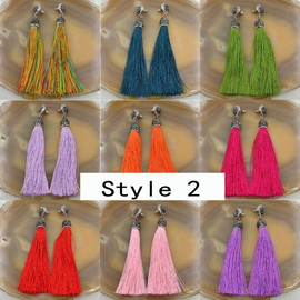 AD Beads Crystal Silk Tassel Rhinestone Cap Fringe Dangle Stud Earrings or Pendant Accessories (Dangle Earrings (Style 2), 22 Olive Green)