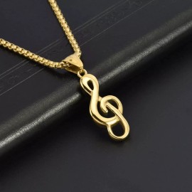 Syrios Gifts Gold Music Note G Treble Clef Pendant Necklace with Chain 24" Mens Womens