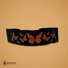 México Todo Corazón Handcrafted Mexican Monarch Butterfly Embroidered Waist Belt Premium Orange Faja