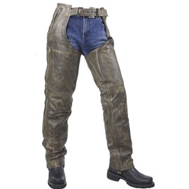 bikersgearonline Men's Riding Distressed Brown Butter Soft Leather Motorcycle Chaps W/Zip-out Liner (3XL)