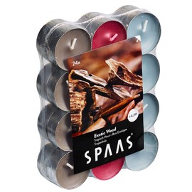 Spaas 24 Scented Tealights Assorted Colours, 4.5 Hours, Exotic Wood, Taupe