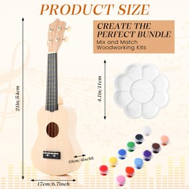 Boao DIY Guitar Kit 21 Inch Make Your Own Ukulele DIY Kit with Installation Tools Soprano Guitar Build Kit Unfinished Guitar Handwork Kit Wooden Ukulele Crafts for Amateur Beginner Little Ones (Round)