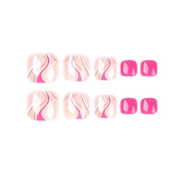 Press on Toenails Hot Pink Fake Toe Nails Summer False Toenails Glossy Full Cover Acrylic Glue on Toenails with Designs Cute Toe Press on Nails Artificial Stick on Toenails for Women Manicure 24Pcs
