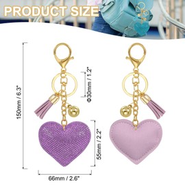 PATIKIL Rhinestone Keychain, Heart Shape Keychain Bling Keychain Accessories for Women, Cute Crystal Tassel Key Chain Purse Charm for Keys Handbags, Violet