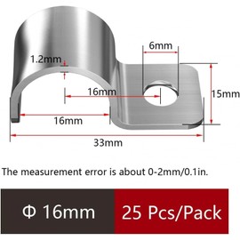 Pack of 25 Cable Clamps Metal Pipe Clamps 16 mm V2A Stainless Steel 304 Pipe Attachment Single Hole U Pipe Clamps Mounting Clamp for Diameter 15-16.5 mm Cable Flush-Mounted Water Pipes Installation