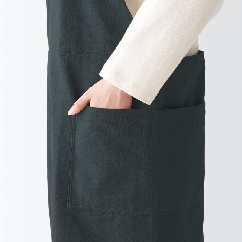 MUJI 12835783 Cotton Plain Weave Work Apron, Dark Gray, L-XL,