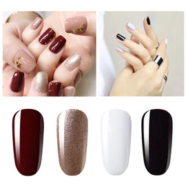 Vishine Semi-Permanent Gel Nail Polish Set of 4 White, Black, Dark Red and Pink
