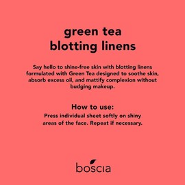 boscia Green Tea Blotting Linens - Vegan, Cruelty-Free, Natural Skin Care - Oil Blotting Sheets for Face - For Combination to Oily Skin Types - Travel Size - 100 Sheets