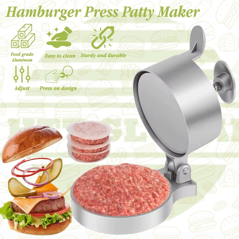 HTT Global Burger Press with 100 Wax Discs, Aluminium Hamburger