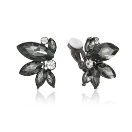 BriLove Rhinestone Clip Earrings Studs Dainty Marquise Crystal Cluster Ear Wrap Clip On Earring for Women Wedding Bridal Party Prom Accessories Grey Black-Tone