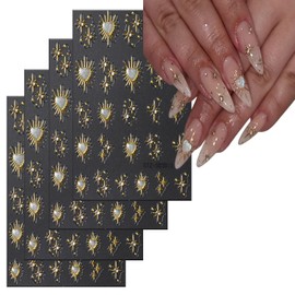4 Sheets Gold Heart Star Nail Art Stickers 5D Relief Self -Adhesive Golden Stars with Love Heart Rhinestones Nail Decals Holographic Gold Nail Stickers Decoration for Women DIY Manicure Supplies
