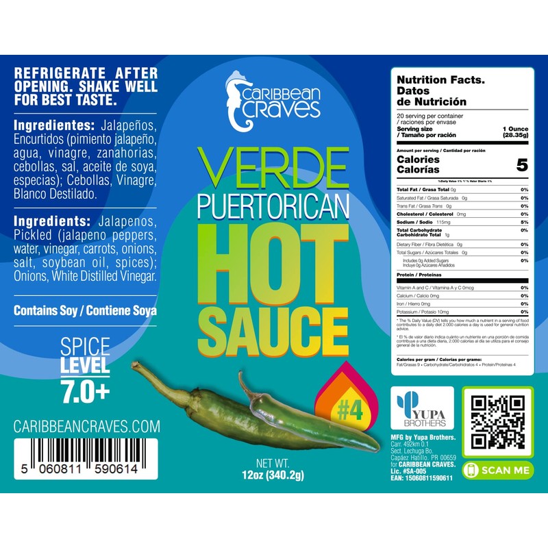 Caribbean Craves - Puerto Rican Hot Sauce - 12oz (Bulkier