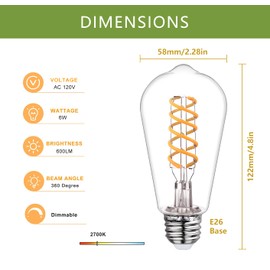 MEILUX 4 Pack ST19(ST58) Vintage Edison LED Light Bulbs, Dimmable 6W Decorative Antique Bulb Equivalent 60W, Warm White 2700K, 600LM, E26 Base Bulb for Home Bathroom