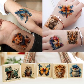 50 PCS Watercolor Cute Animals Temporary Tattoo for Kids Girls Boys Arm, Long Lasting Temp Bulk Waterproof Fake Tattoo Stickers Body Face, Party Favor Supplies Basket Goodie Bags Stuffers Essentials