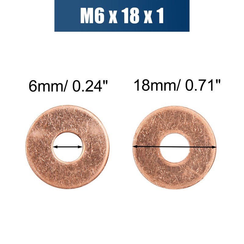 sourcing map Copper Washers Flat Sealing Rings 6 mm Inner