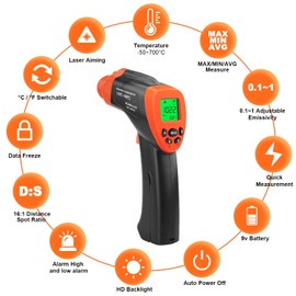 Digital Infrared Thermometer Gun, Kethvoz IR Temperature Gun Measure Temp -58℉ to 1292℉, Non-Contact Handheld Laser Temperature Gun for Kitchen Pizza Oven BBQ Cooking (NOT for Human Temp Test) 980G