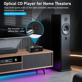 Portable CD Player with Bluetooth Desktop CD Players with Remote for Home Car Travel 4000mAh Rechargeable CD Player Portable with Speakers FM Radio Headphones AUX Cable Optical USB