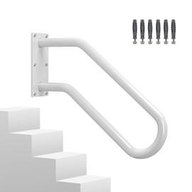 Hand Rails for Outdoor 1-2 Steps, Indoor Stairs, Bathroom, Wall Mount Non-Slip U-Shape Stair Hand Railing White 1 Pack