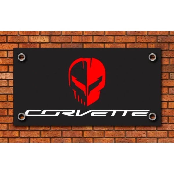 Unbranded Corvette C8 Jake Skull Garage Banner 2' X 4'