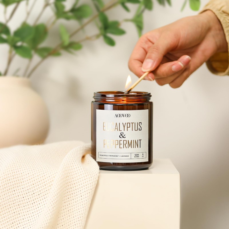 AOOVOO Eucalyptus Mint Candle - Eucalyptus Candle, Scented Candles, Soy